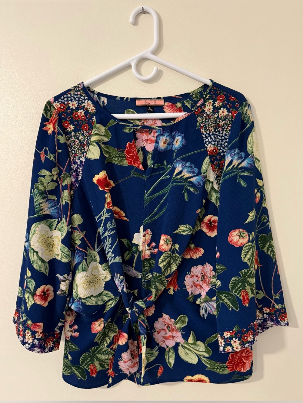 Olive Hill Vibrant Colored Boho Floral Blouse Sz L